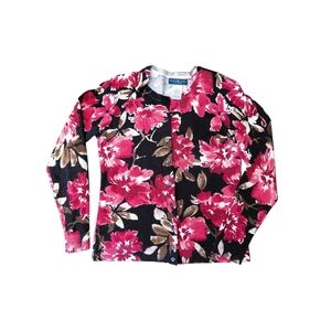 Karen Scott Red and Brown Floral Cardigan Sweater